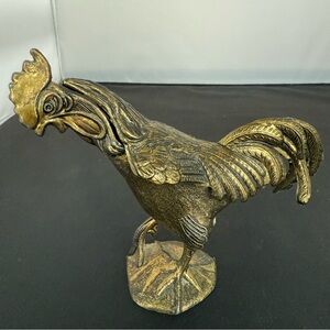 Vintage Brass Rooster Trinket Box Ashtray Hinged Lid Metal Chicken